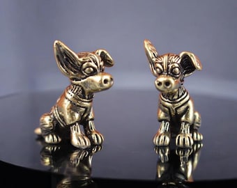 Estatua de latón de perro pastor, figura de cachorro en miniatura, adorno antiguo de animal para escritorio