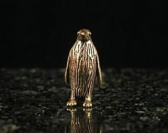 Figura de pingüino de latón macizo: Estatua de animal en miniatura de bronce antiguo, decoración de escritorio.