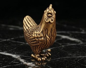 Figura de gallina de latón macizo, miniatura de bronce antiguo vintage, animal de granja, decoración de cocina y hogar