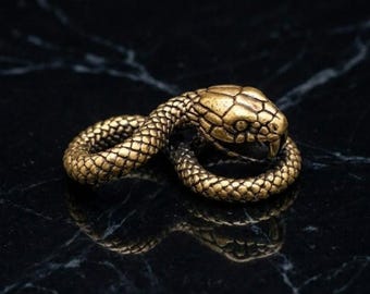 Vintage Solid Brass Snake Statue Miniature Antique Bronze Lucky Wisdom Serpent Figurine Paperweight