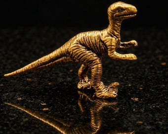 Figura de Velociraptor de latón macizo, estilo vintage, bronce antiguo, miniatura de dinosaurio, decoración de animales prehistóricos