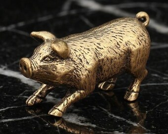 Estatua de cerdo en latón macizo en miniatura, estilo vintage, bronce antiguo, decoración de animales de granja.