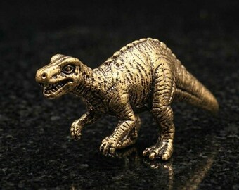 Estatua de dinosaurio Giganotosaurus de latón macizo en miniatura, figura de animal prehistórico de bronce antiguo vintage.