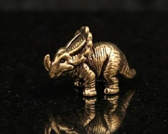 Figura de Triceratops de latón macizo, estilo vintage, bronce antiguo, miniatura de dinosaurio, decoración de animales prehistóricos