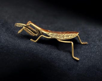 Figura antigua de mantis religiosa de latón, adorno de insecto en miniatura, curiosidades con detalles dorados.