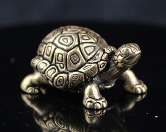 Figura antigua de tortuga de latón, estatua en miniatura de tortuga, pequeño animal decorativo para escritorio, coleccionable.