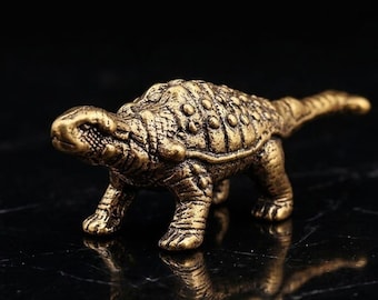 Solid Brass Ankylosaurus Dinosaur Statue Miniature Vintage Antique Bronze Prehistoric Animal Figurine