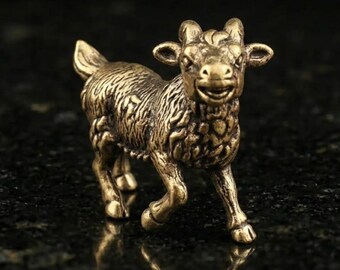 Figura de oveja de latón macizo, estilo vintage, bronce antiguo, miniatura, animal de granja, decoración del hogar del zodíaco