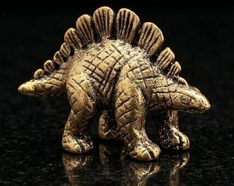 Estatua de estegosaurio vintage de latón macizo, miniatura de dinosaurio de bronce antiguo, decoración de animales prehistóricos