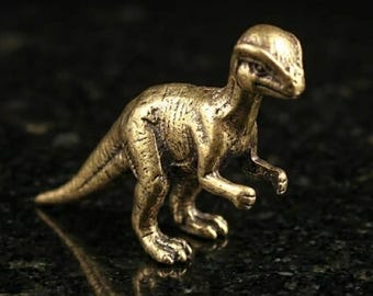 Estatua de Pachycephalosaurus de latón macizo vintage, miniatura de dinosaurio de bronce antiguo, decoración de animales prehistóricos