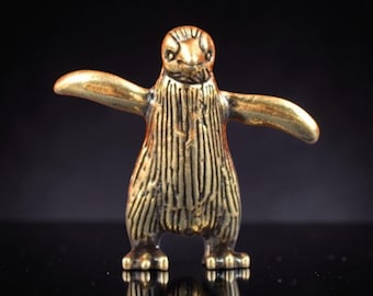 Figura de pingüino de latón macizo: Estatua de animal en miniatura de bronce antiguo, decoración de escritorio.