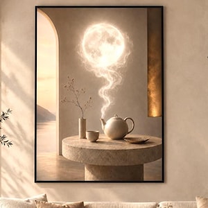 Póster de tetera celestial Wabi Sabi para pared, regalo para amantes del té, decoración de cocina lunar.