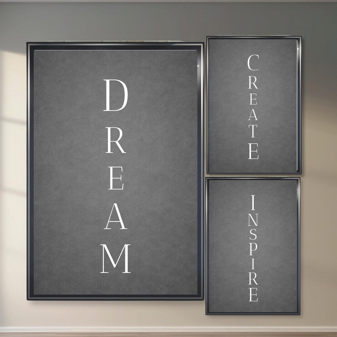 Dark Minimalist Typography Wall Art Set Black Neutral Motivational ...