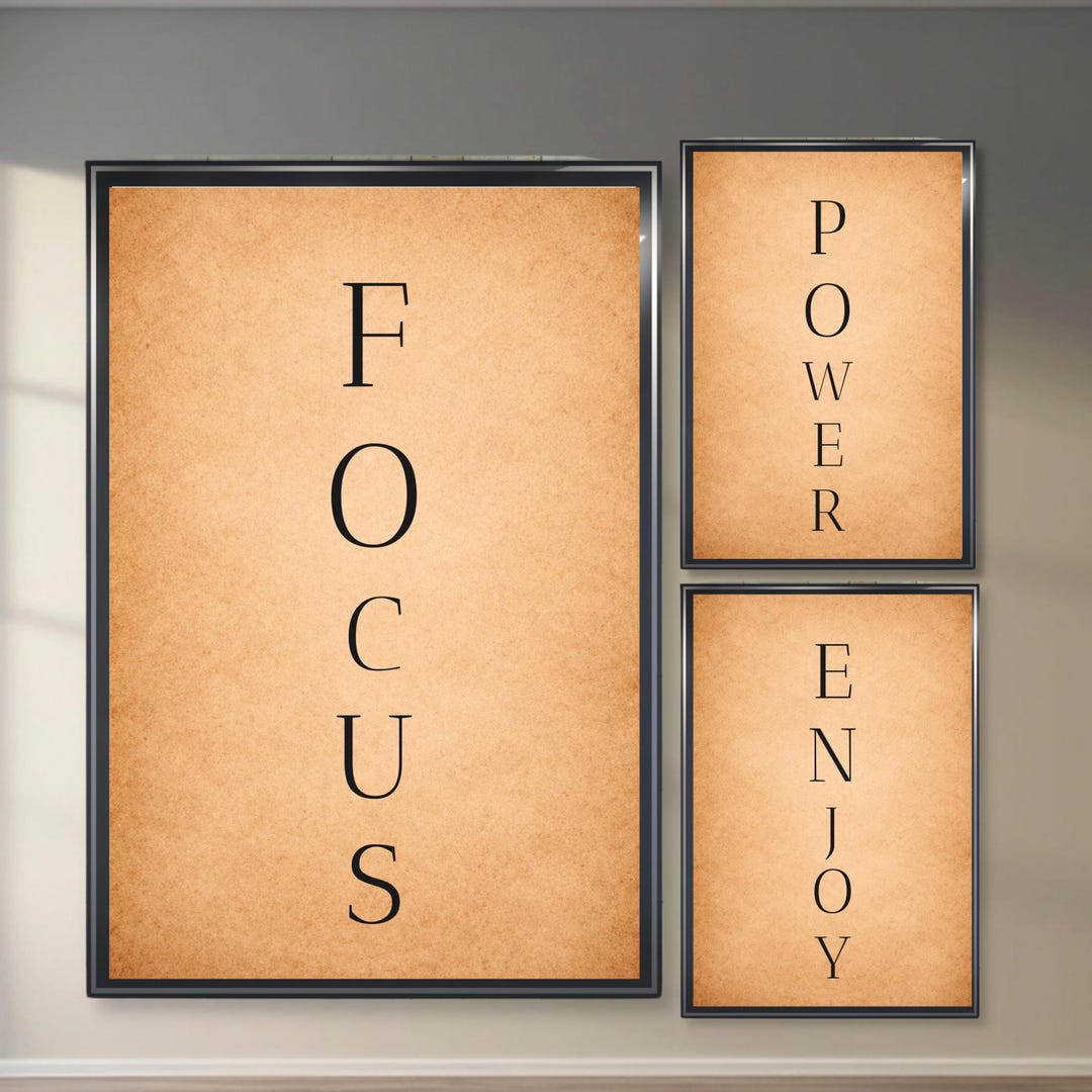 Minimalist Motivational Wall Art Set of 3, Focus Power Enjoy Printable ...