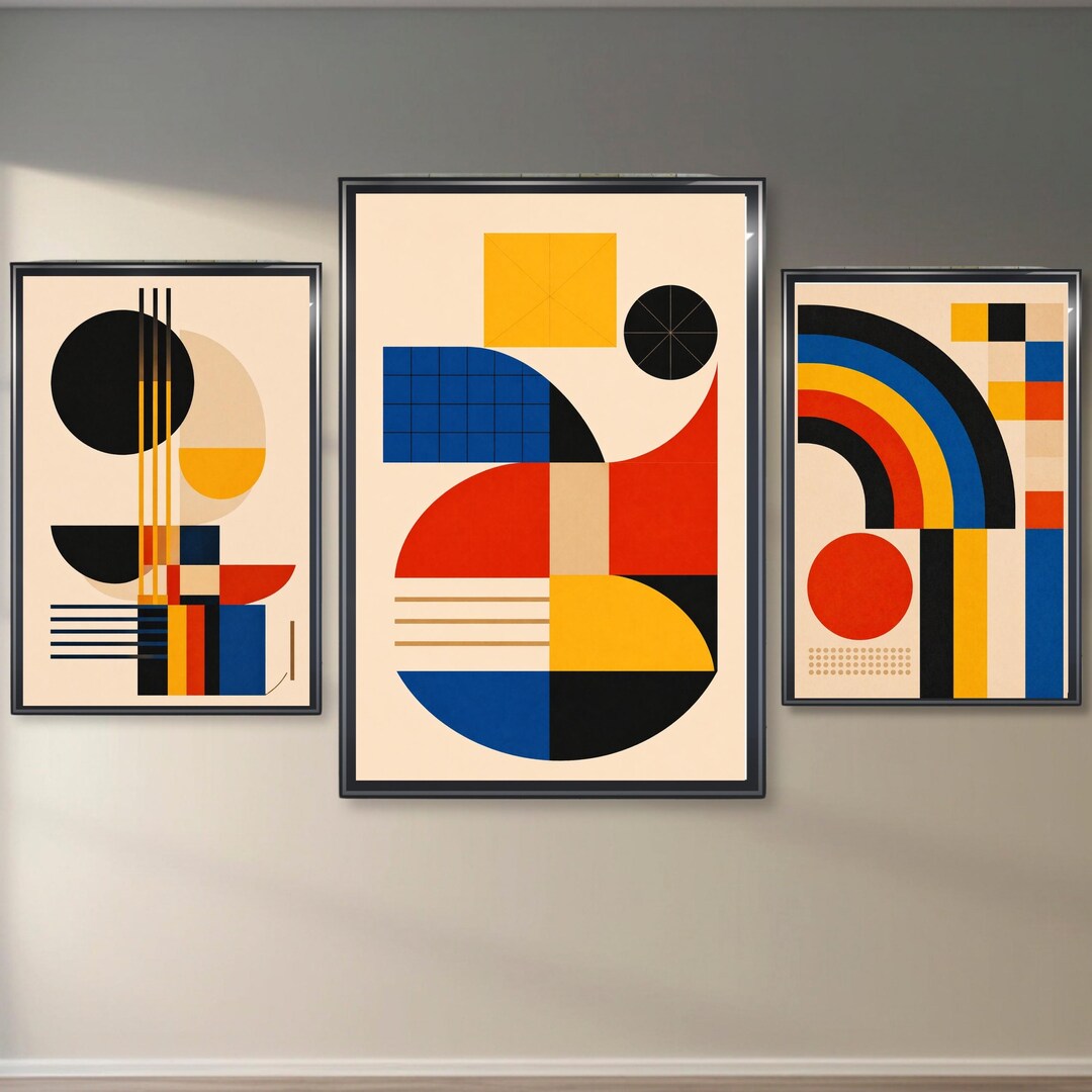 Mid Century Abstract Wall Art Set Geometric Bauhaus Prints Modern ...
