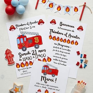 Customizable Twins Birthday Kit with Canva Firefighter Theme | Digital Invitation, Program, and Thank You Card | Printable Digital Firefighters