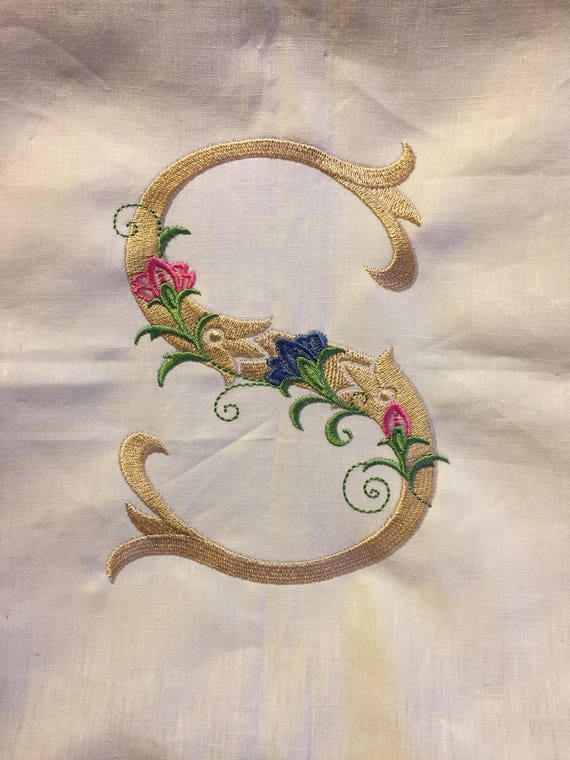 Elegant Single Initial Monogram Embroidered on 100% Cotton | Etsy