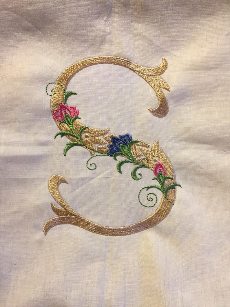 Elegant single initial monogram embroidered on 100 cotton  etsy