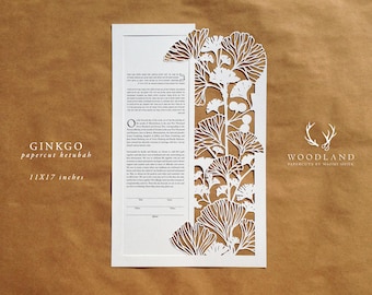 Ginkgo papercut ketubah | wedding vows | anniversary gift