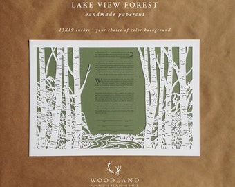 Lake View Forest papercut ketubah | wedding vows | anniversary gift