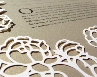 Art Nouveau Roses | papercut ketubah | wedding vows | anniversary gift