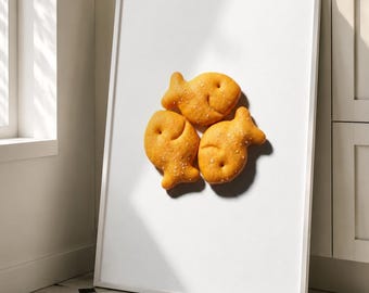 Goldfish Cracker Art Print, Kids Playroom Decor, Food Photography Poster, Cute Snack Aesthetic, Digital Download