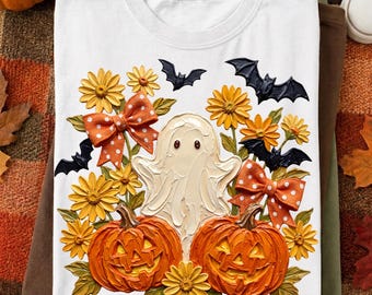 Cute Ghost PNG, Floral Ghost Pumpkin PNG, Halloween Ghost, Spooky Season Shirt Design, Boho Fall Ghost, Cute Halloween PNG, Digital Download