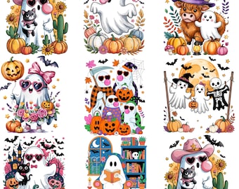 Halloween Ghost PNG Bundle, Cute Coquette Ghost PNG, Spooky Season Sublimation Bundle, Fall Pumpkin Shirt Design, Retro Halloween