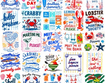 Coastal Vibes Summer PNG Bundle | Sassy Beach Sublimation Designs | Cocktails Lobsters Coastal Quotes | Retro Summer Clipart Download