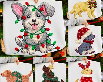Christmas Dog Breeds Faux Yarn PNG Bundle, Faux Embroidery Dog Clipart, Crochet Latch Hook Sublimation, Dog Mom Christmas Digital Download