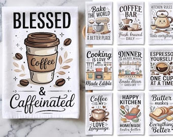 Kitchen Towel PNG Bundle, Funny Kitchen Quotes PNG, Coffee Bar Designs, Farmhouse Tea Towel PNG, Retro Kitchen Decor,Digital Download