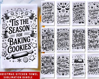 Christmas Kitchen Towel PNG SVG  Bundle, Holiday Tea Towel Sublimation, Christmas Baking Designs, Pot Holder PNG Bundle, Digital Download