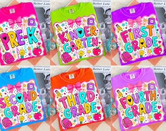Pre-K to Fifth Grade PNG Bundle, Back to School PNG, Kindergarten 1st 2nd 3rd 4th 5th Grade Shirt Design, Student PNG,Digital Download