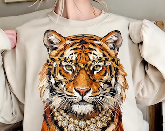 Glam Tiger PNG, Preppy Tiger PNG, Bling Animal Print PNG, Leopard Print Tiger Design, Boujee Graphic Tee Sublimation