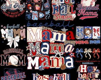 Retro Baseball Mama PNG Bundle | Coquette Bow Baseball PNG | Game Day Mom Shirt Design | Baseball Mom png| Sports Mama Sublimation