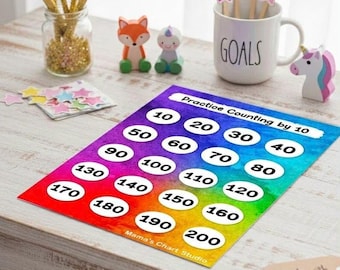 Tabla imprimible para contar de 10 en 10: hoja de trabajo de matemáticas para que los niños aprendan los números.