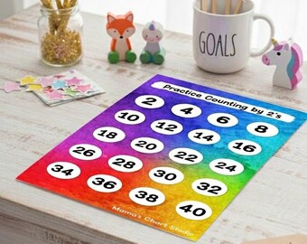 Tabla imprimible para contar de dos en dos: hoja de trabajo de matemáticas para que los niños aprendan los números.