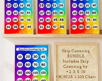 Paquete de tablas de conteo salteado / Conteo de 2 en 2, de 3 en 3, de 5 en 5, de 10 en 10 + Tabla del 1 al 100