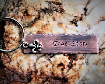 Rustic copper key chain with Fleur de Lis charm