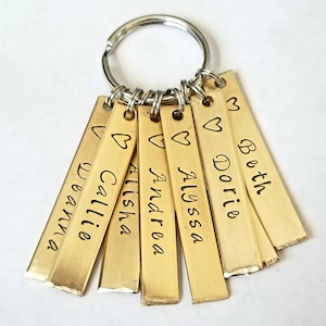 Handstamped brass/gold bar mommy key chain