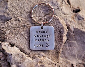 Square Pewter Hand Stamped Key Chain