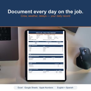 Contractor Daily Log - Bitácora Diaria de Obra - Excel, Google Sheets, Apple Numbers - Daily Field Report - EN + Español