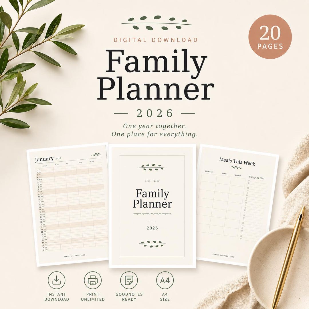 Familienplaner 2026 zum Ausdrucken | Familienkalender PDF 5 Spalten A4