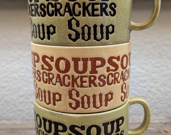 Juego de 3 tazas/cuencos de gres vintage para sopa y galletas, estilo rústico japonés.