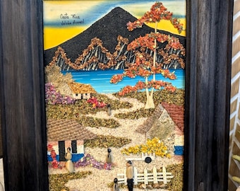 Handmade Costa Rica Volcan Arenal Mixed Media Folk Art Shadow Box Wall Decor