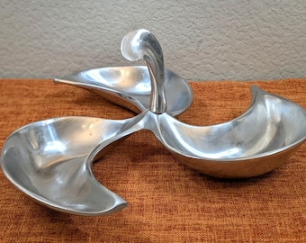 Mid Century Modern Aluminum Divided Serving Tray 3 Section Atomic Propeller