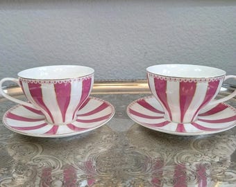 Zestaw spodków do filiżanek Meritage w różowo-białe paski, 2 sztuki, złote wykończenie, cyrkowy namiot w paski