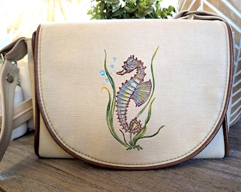 Vintage Florida Keys Seahorse canvas schoudertas beige kust strandtas