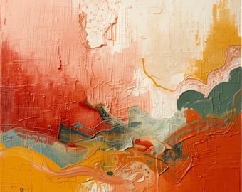 Abstract Art Print, Terracotta Teal Warm Earthy Wall Art (Digital Download)