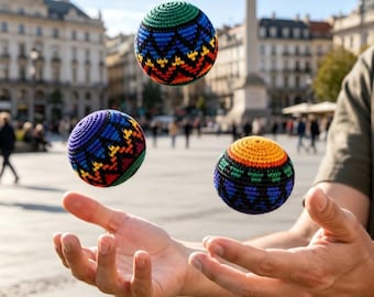 Personalized Hand Crocheted Footbag, Colorful Kick Bag Juggling Toy, Fun Outdoor Game Gift